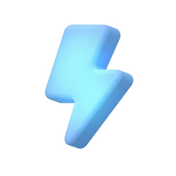 Vibrant blue lightning bolt icon symbol 3d render illustration for energy power electric quick action ui mobile game design asset element