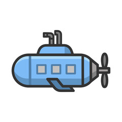 Blue cartoon submarine with propeller and periscopes © dinda