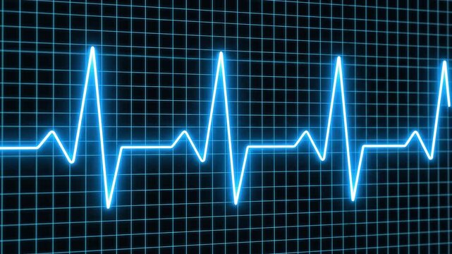 Abstract EKG Heartbeat Monitor Pulse Waveform Glowing Blue Digital Grid
