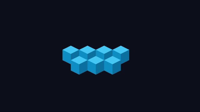 Blue 3 d cubes isometric motion animation on dark 4k background