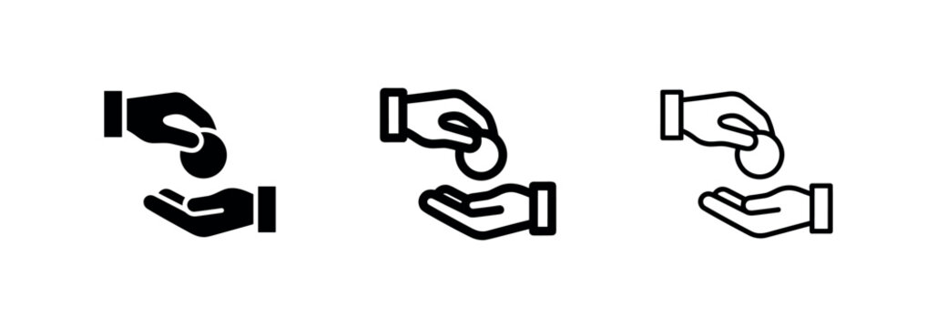 Money Transaction and Charitable Donation Hands Icon Set