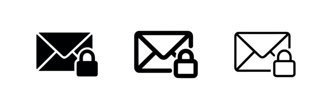 Secure email icons: filled, outline and glyph styles