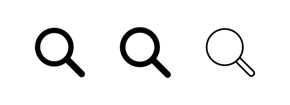 Magnifying glass search icon set for discovery, investigation, and focus, in various styles