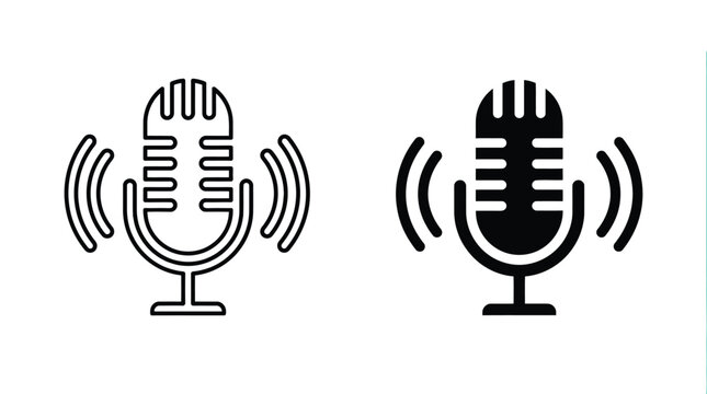 Retro vintage microphone sound wave icon vector illustration with retro mic audio icon radio microphone sound signal broadcast vector voice icon