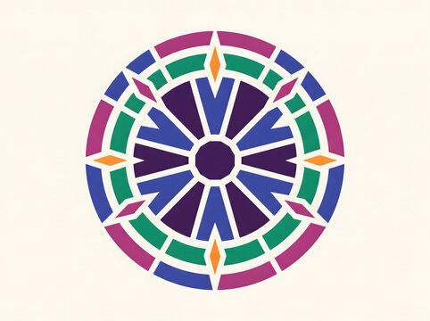 minimal jewel toned mandala wheel design with floral mosaic pattern and cream background