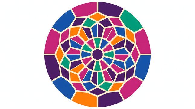 colorful circular mandala stained glass mosaic pattern with geometric polygon segments design