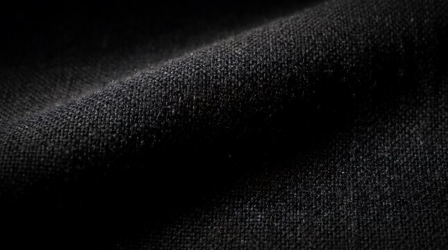 Closeup view of textured dark fabric with soft folds and dramatic lighting