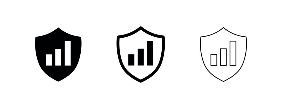 Data growth shield icons.