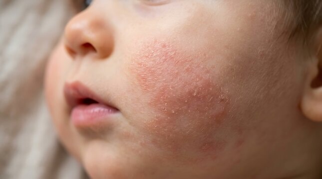 Young child with facial redness and irritated sensitive skin