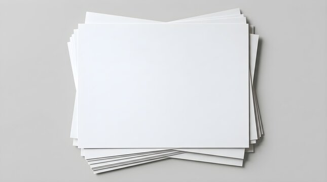 Stack of blank white paper sheets on a gray surface for mockups