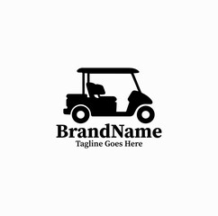 Fototapeta premium Black image vector logo of golf cart passenger vehicle parked at club house on white background