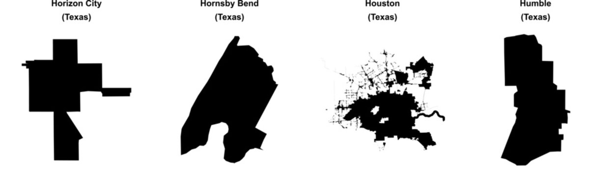Horizon City, Hornsby Bend, Houston, Humble outline maps