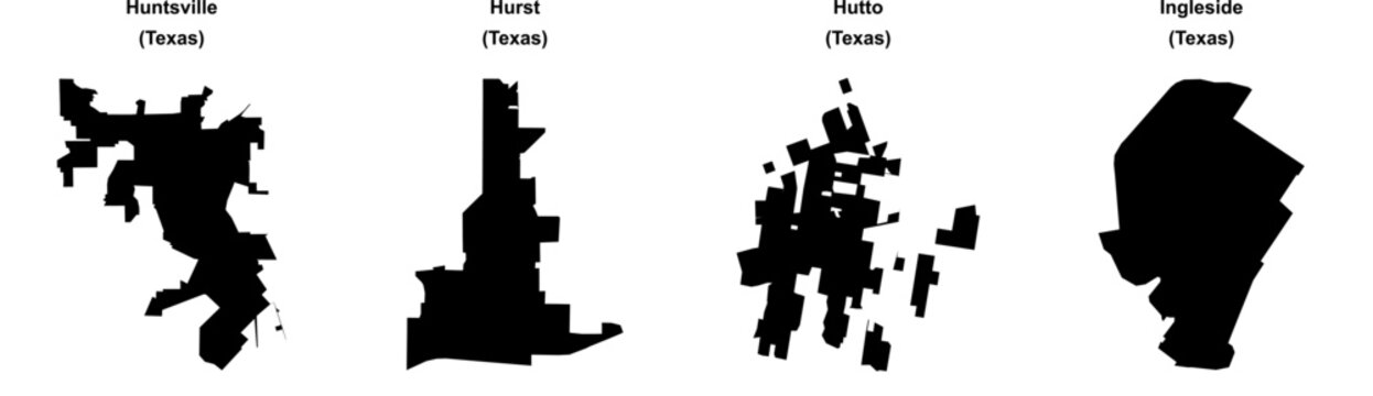 Huntsville, Hurst, Hutto, Ingleside outline maps