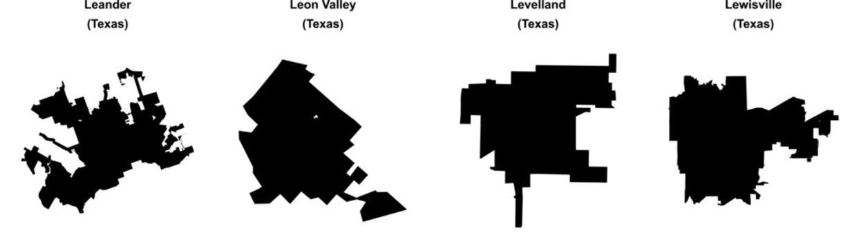 Leander, Leon Valley, Levelland, Lewisville outline maps