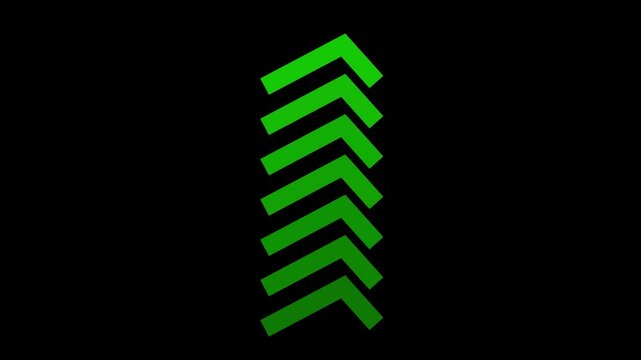 Green chevron arrows ascend and fade on black background