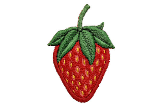 Embroidered red strawberry textile patch