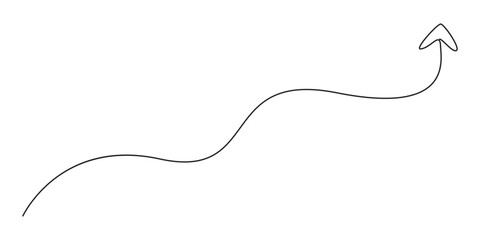 Obraz premium Continuous One Line Drawing of Upload and Rising Arrow with Elegant Wave, Minimal Monoline Growth and Data Transfer Symbol, Editable Stroke, Modern Business Technology Outline Vector Illustration
