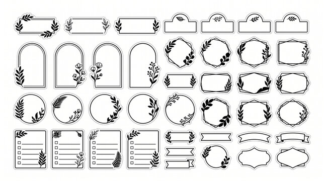 Botanical frame sticker set line art illustration collection