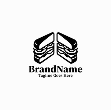 Black image vector logo silhouette of tasty sandwich slice food icon isolated on white background