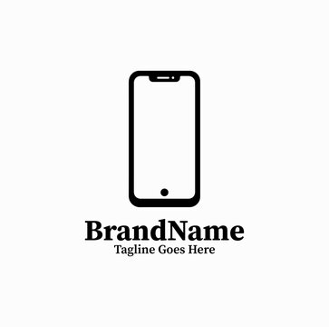 Black image vector logo of touchscreen smartphone mobile phone for online call on white background