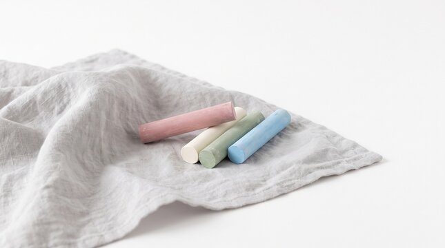 Pastel chalk pieces on wrinkled fabric with soft light&mdash;symbolizing creativity, simplicity, and the gentle texture of artistic calm.