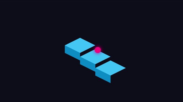 Minimalist isometric blue blocks and pink sphere motion animation 4k motion minimalist abstract animation