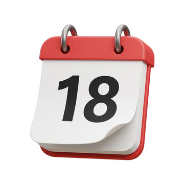 Desktop calendar flip page showing date 18 illustration 3d render for schedule event planning appointment reminder time game ui asset