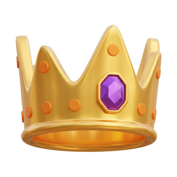 Royal golden crown with colorful gemstones illustration 3d render for king victory achievement reward empire mobile video game ui asset