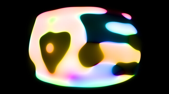 Glowing colorful gradient fluid blob shape abstract neon light distortion effect dark background isolated overlay