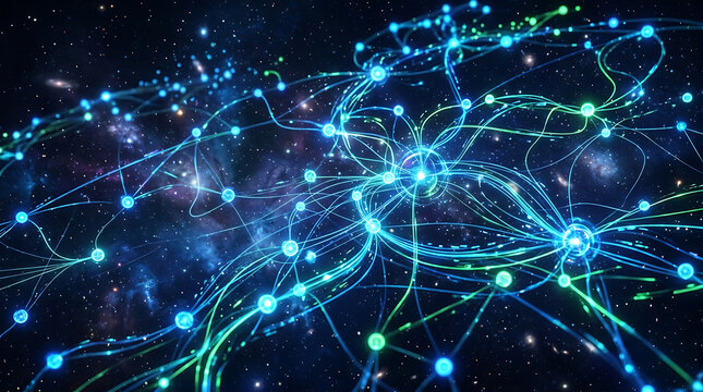 Digital Neural Network Connections Forming a Glowing Abstract Data Structure in Deep Space