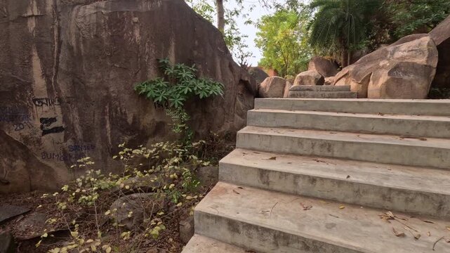 POV Walking Up Steps to Temple on Mama Bhagne Pahar | Scenic Hill Pathways