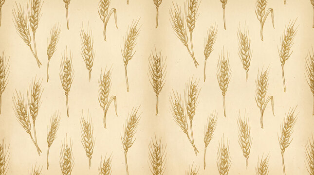 Vintage wheat ears seamless pattern background hand drawn sketch illustration on parchment paper