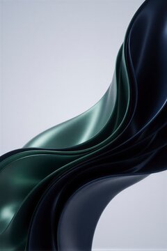 Emerald and navy flowing ribbons rising from lower left to upper right with smooth premium surfaces