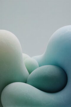 Abstract organic interlocking rounded forms in seafoam teal and cyan with soft matte translucent curves on neutral backdrop