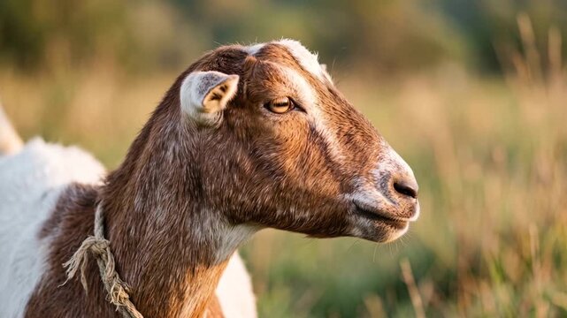 lamancha goat close up at morning light in oregon usa farm video