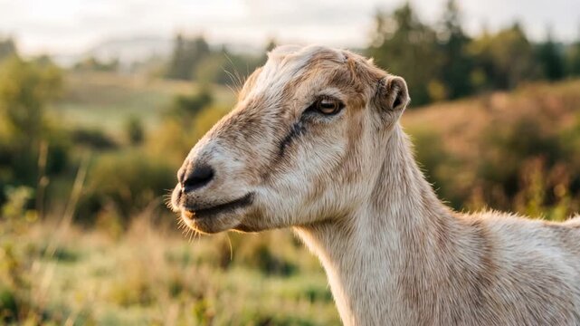 lamancha goat close up at morning light in oregon usa farm video