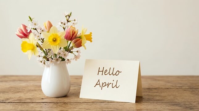 A Warm Welcome to the Blossoming Month: A Simple and Cheerful Greeting for April Featuring the Words Hello April' Alongside Imagery of Spring Symbolizing New Beginnings Fresh Flowers and the Joy of