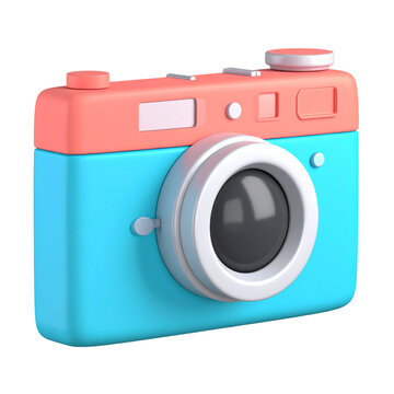Bright red camera icon with big lens illustration 3d render for photography snapshot image media creation ui mobile video game asset