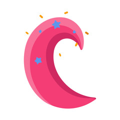 Pink crescent moon with stars and confetti © wanda