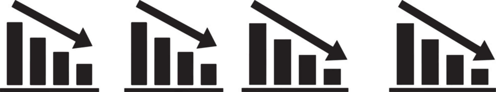 Set of declining business bar charts with downward arrow vector icons declining chart business loss financial decline