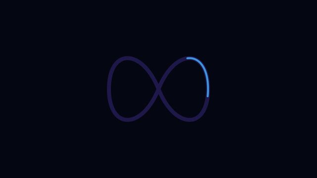 Animated infinity loop loading with glowing neon progress bar for digital interface and web ui animation 4k