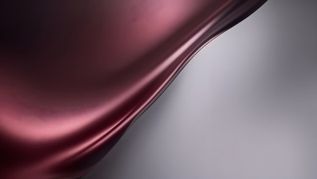 Abstract minimalist background with flowing burgundy silk wave on matte grey surface