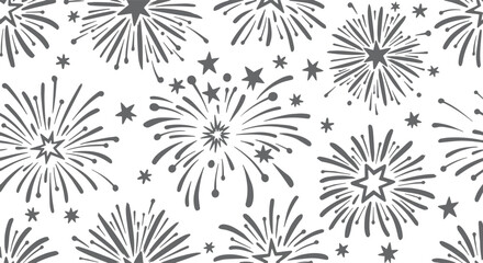 Obraz premium Hand drawn festive fireworks and stars outline