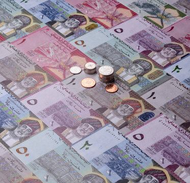 Oman, omani paper money, rial or riyal banknotes and coins as currency for exchange. Omani money