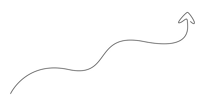 Animation of Upload and Rising Arrow with Elegant Wave Continuous One Line Drawing, Minimal Monoline Growth Symbol, Data Transfer Concept, Seamless Loop Motion Graphics, Alpha Channel, 4K Video