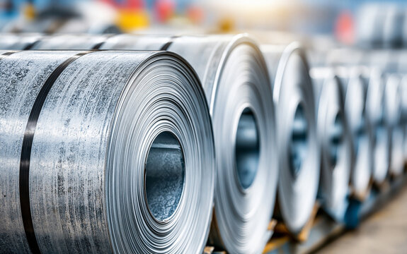 Industrial galvanized steel coils in factory storage