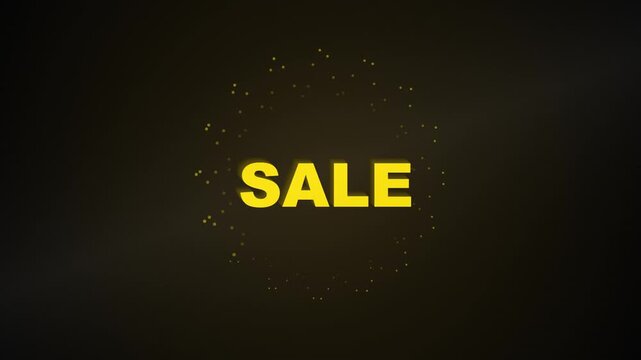 Animated Sale Banner with Yellow Text and Digital Glitch Pixel Effect on Black Background