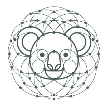 Geometric Koala Bear Head Vector Illustration with Sacred Geometry Circles and Lines