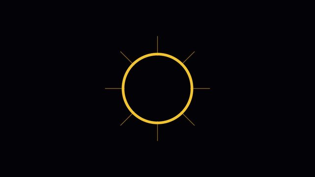 Minimalist sun animation rotating on 4k black background, for modern ui, rotation motion