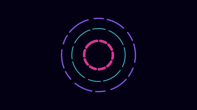 Neon circular loading animation with rotating dashed rings for ui 4k